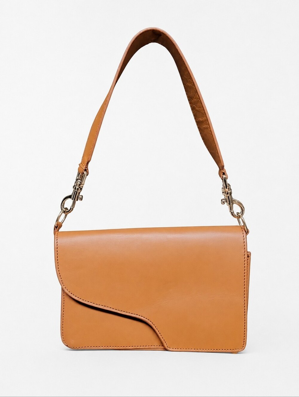 ATP ATELIER | Rosa Cognac Leather Shoulder Bag Asymmetric Flap Made in Italy